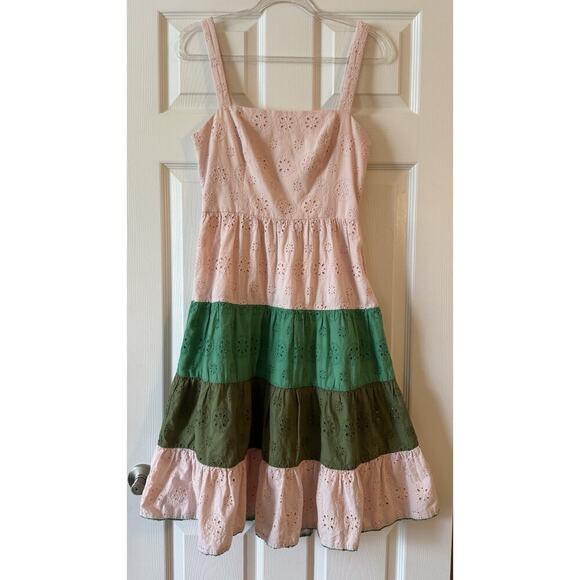 Slate & Willow Tiered Maxi Dress Pink Green Colorblock Sleeveless Size 6 - Picture 1 of 7